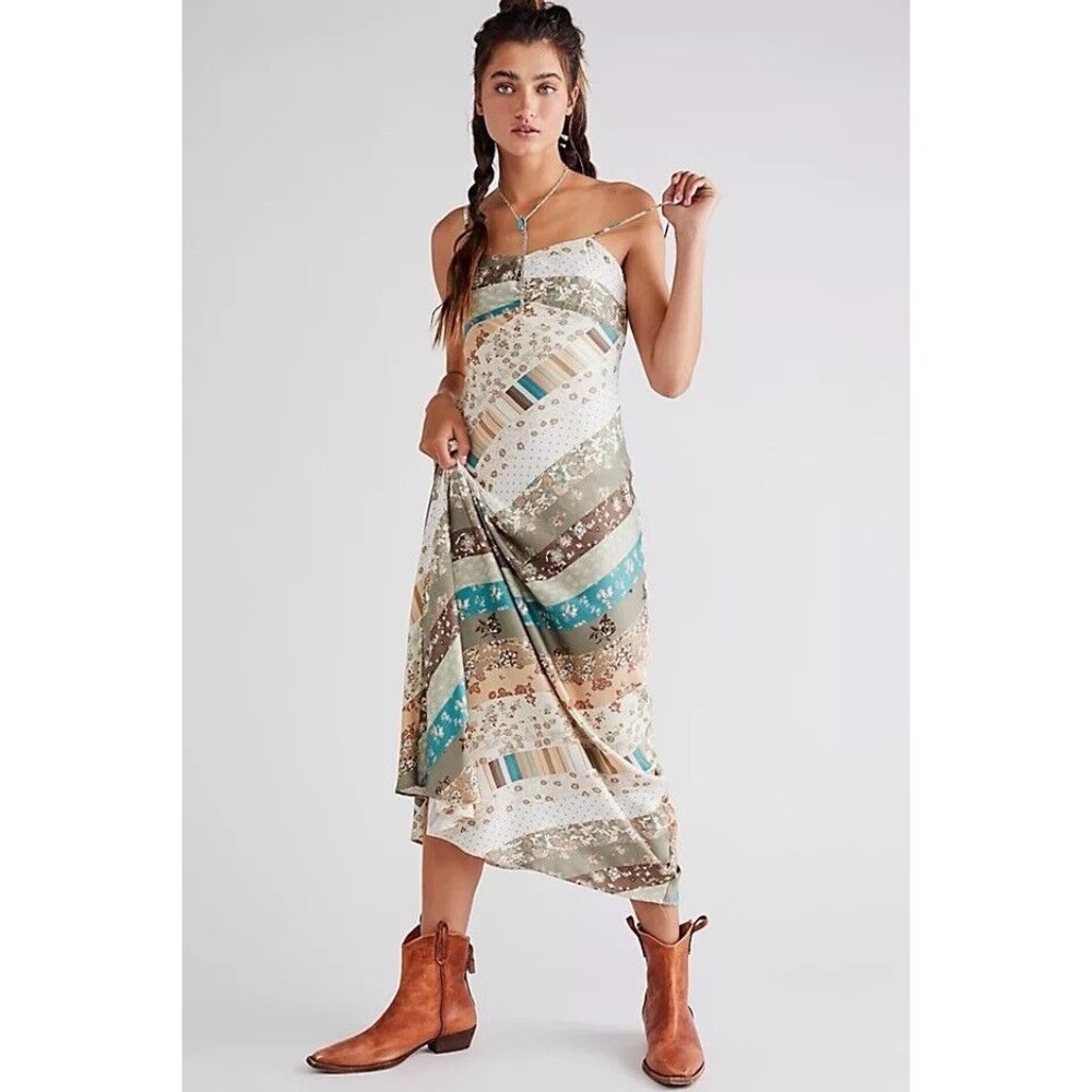 NWT FREE PEOPLE Sz XL FIONA MAXI DRESS PATCHWORK PRINT